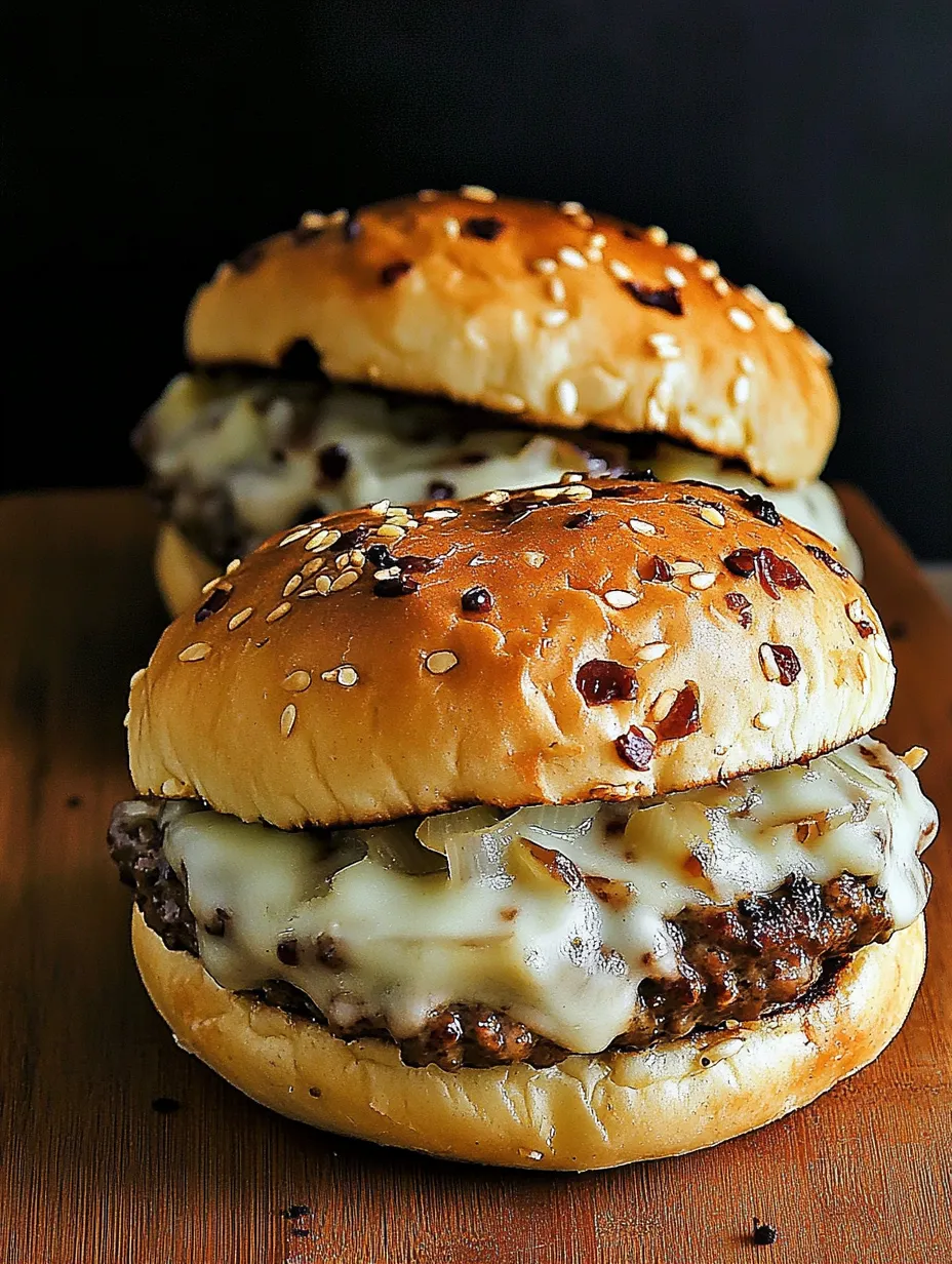 Two hamburgers with sesame seeds on a wooden table.