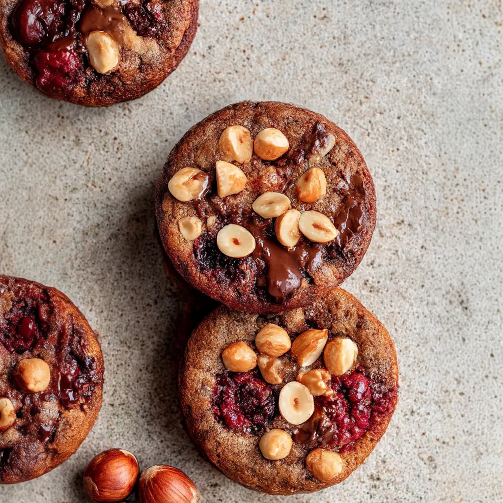 Chocolate cookies with raspberry and hazelnuts