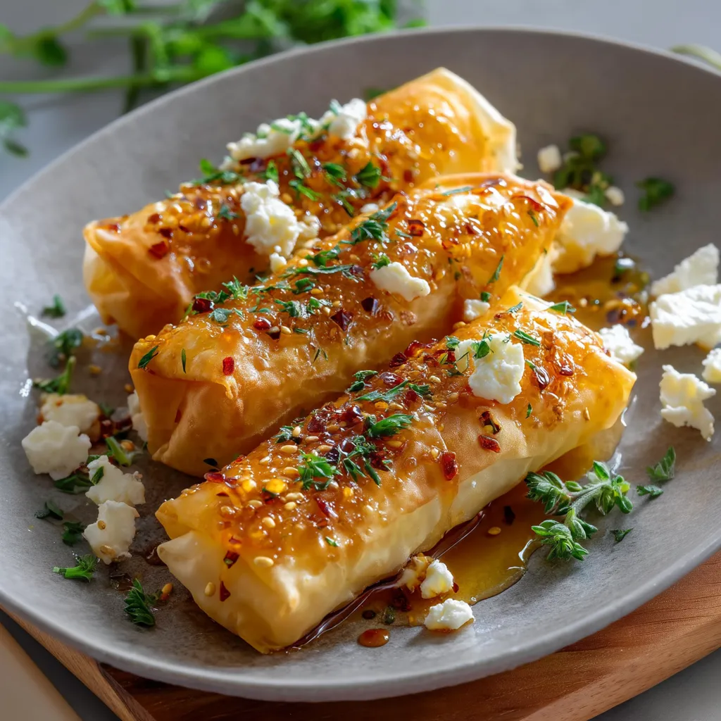 Crispy Feta Rolls with Chili Honey