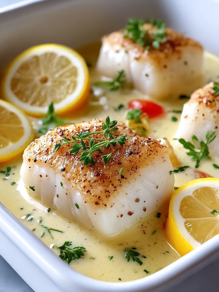 Easy Baked Cod in Coconut Lemon Cream Sauce.