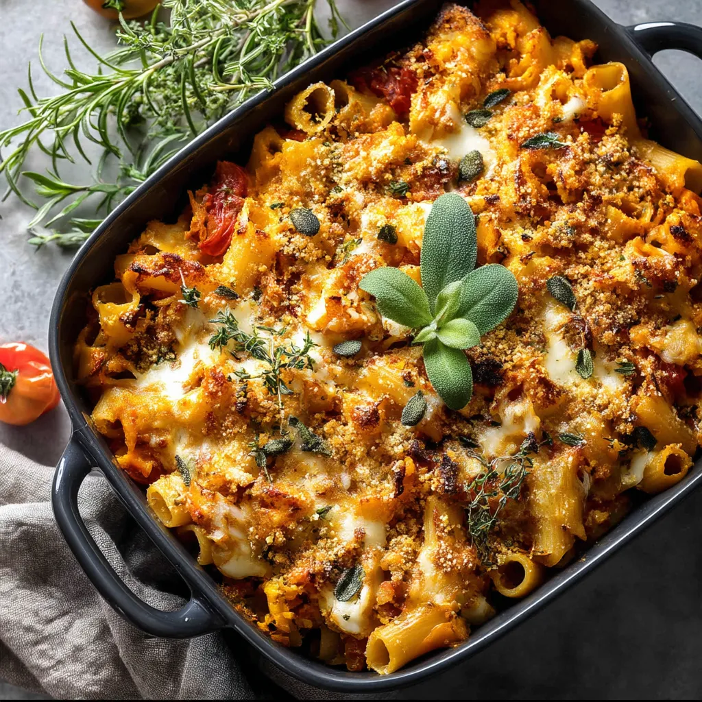 Baked Pumpkin Pasta with Mushrooms