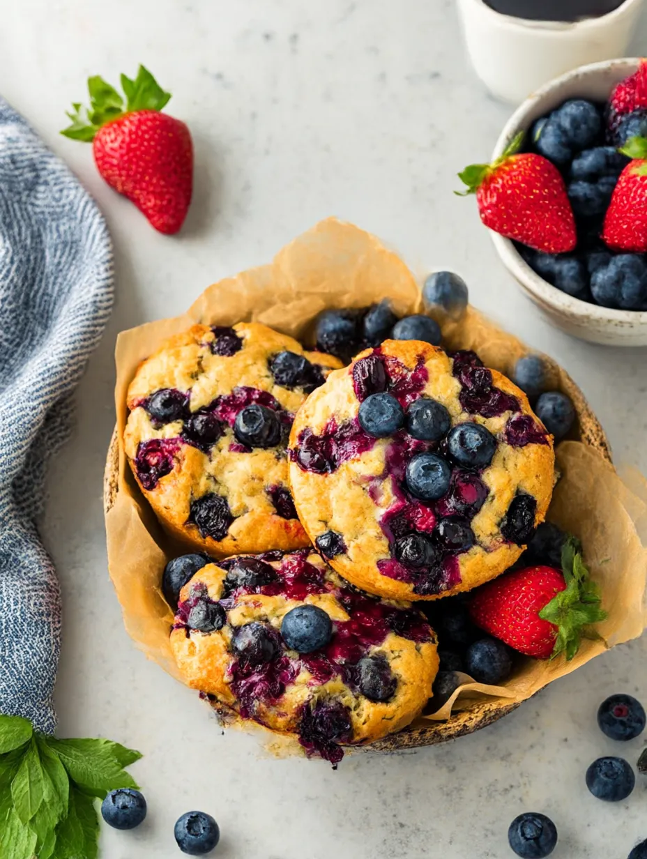 A bowl filled with fluffy Blueberry Protein Breakfast Pastries.