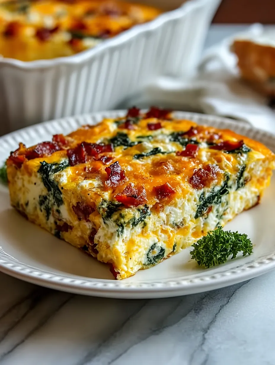 A piece of Cottage Cheese Egg Bake on a plate.