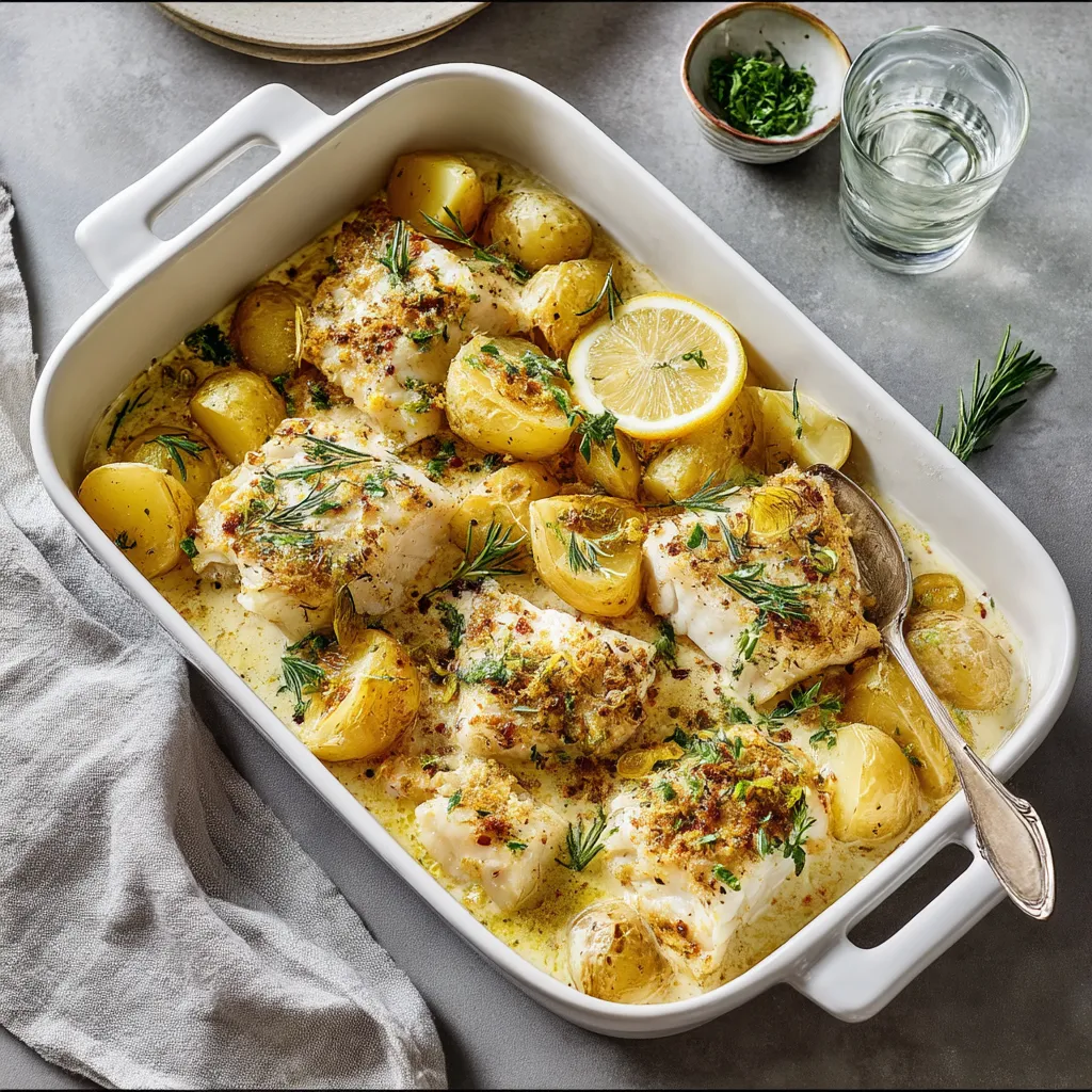 Creamy Cod with Roasted Potatoes and Rosemary Sauce