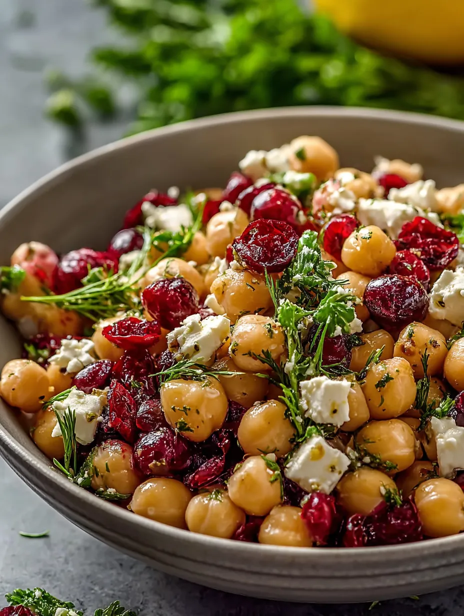 A bowl filled with Chickpea Feta Cranberry mixture.