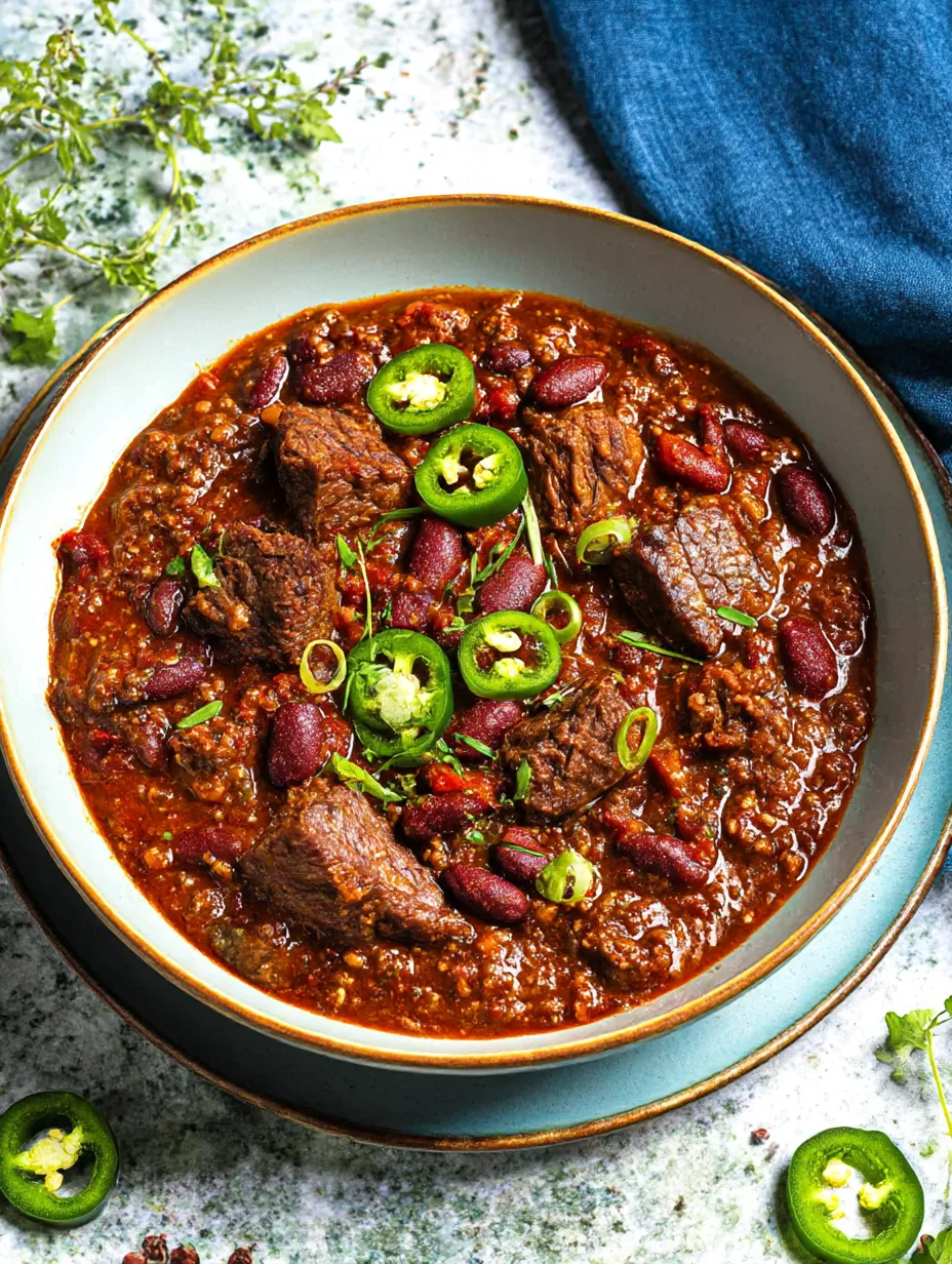 A bowl piled with Short Rib and Chorizo Chili, ready to eat.