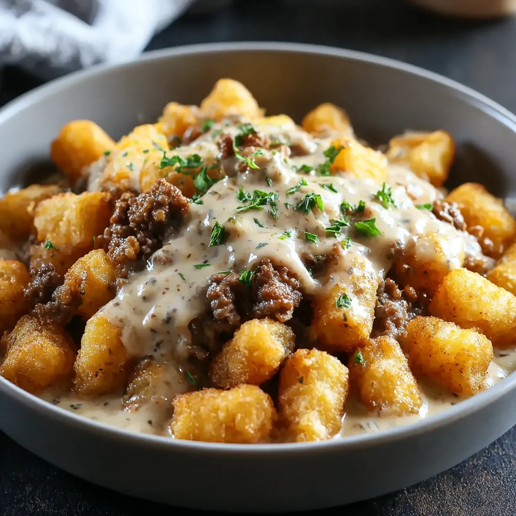 Breakfast Bowl With Sausage Gravy and Tater Tots