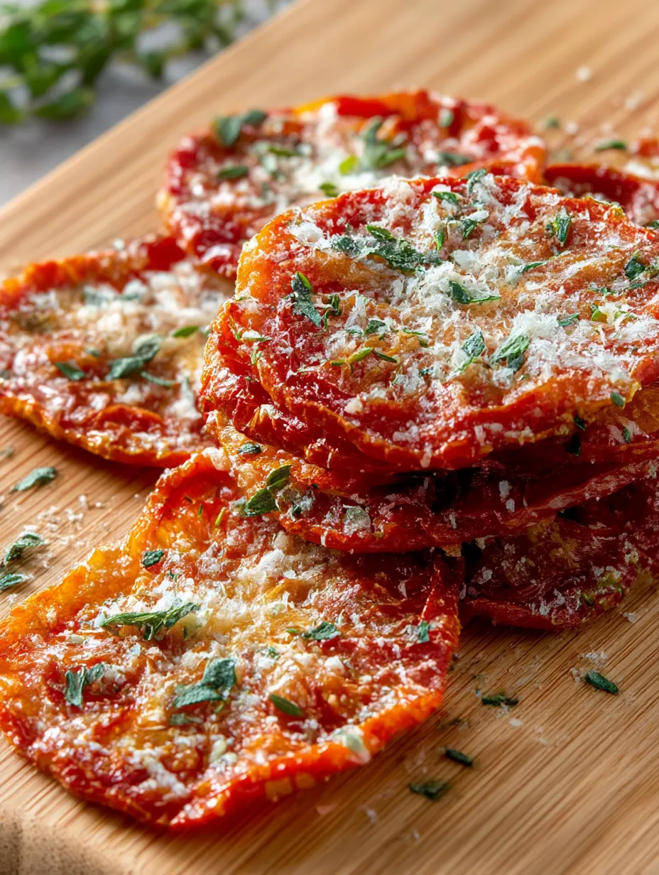 Crispy Parmesan Tomato Chips Snack.