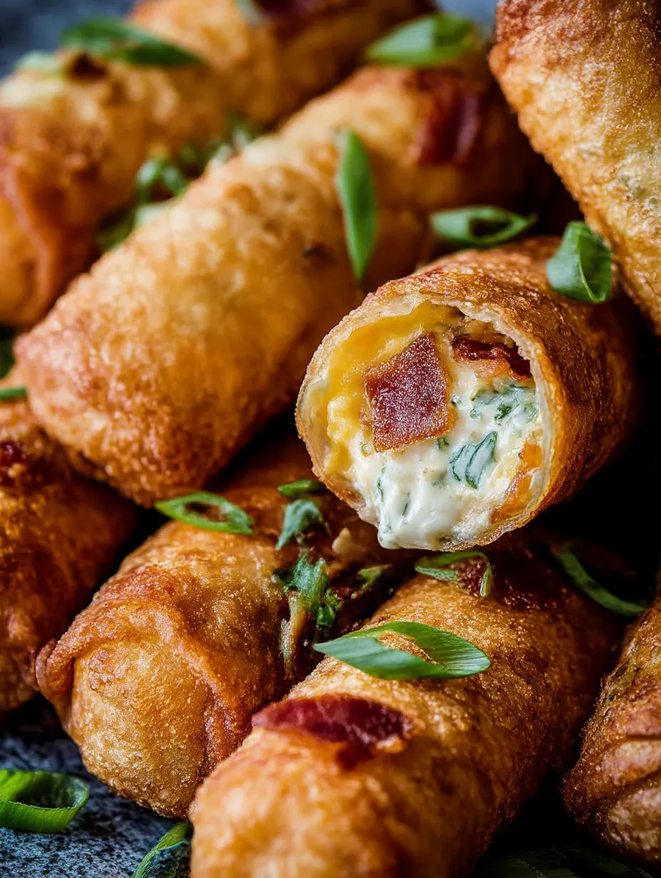 Jalapeno Popper Egg Rolls snack with filling and ranch dip.