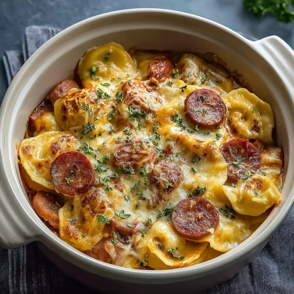 Cheesy Kielbasa Pierogi Bake in Slow Cooker