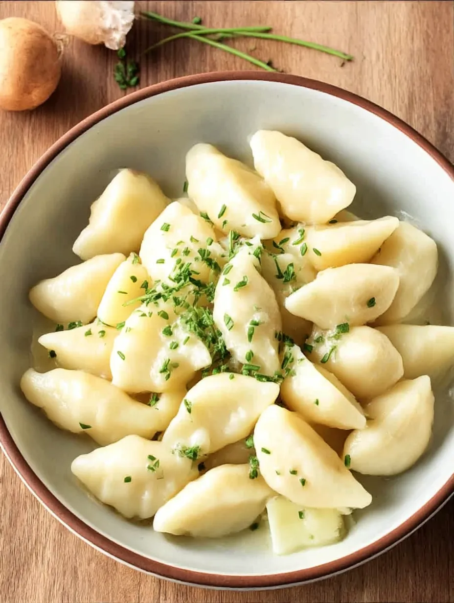 Bowl with Polish-style potato dough dumplings.