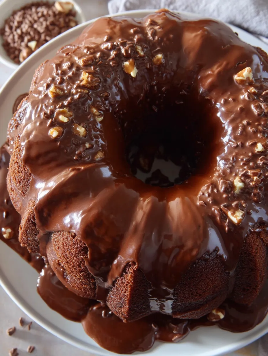 A rich chocolate cake covered in glossy chocolate icing.