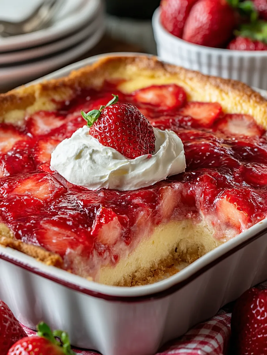 A big slice covered in whipped cream and strawberry bits.
