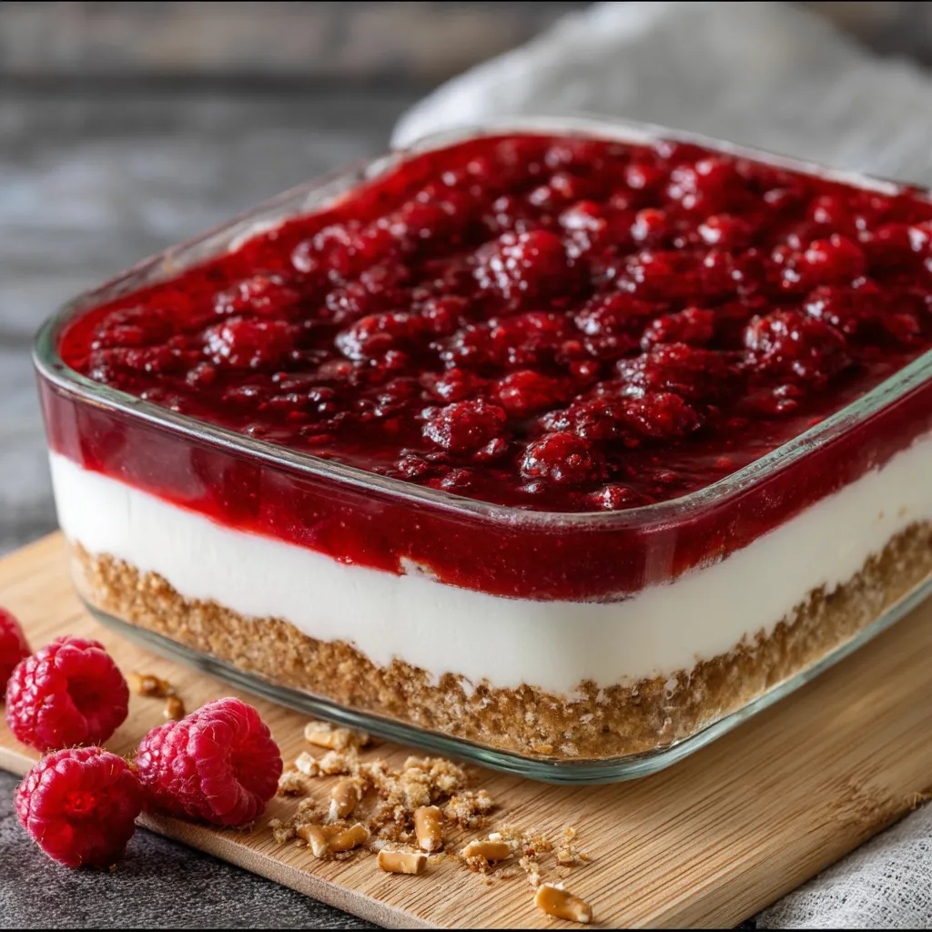 Raspberry Pretzel Salad Dessert