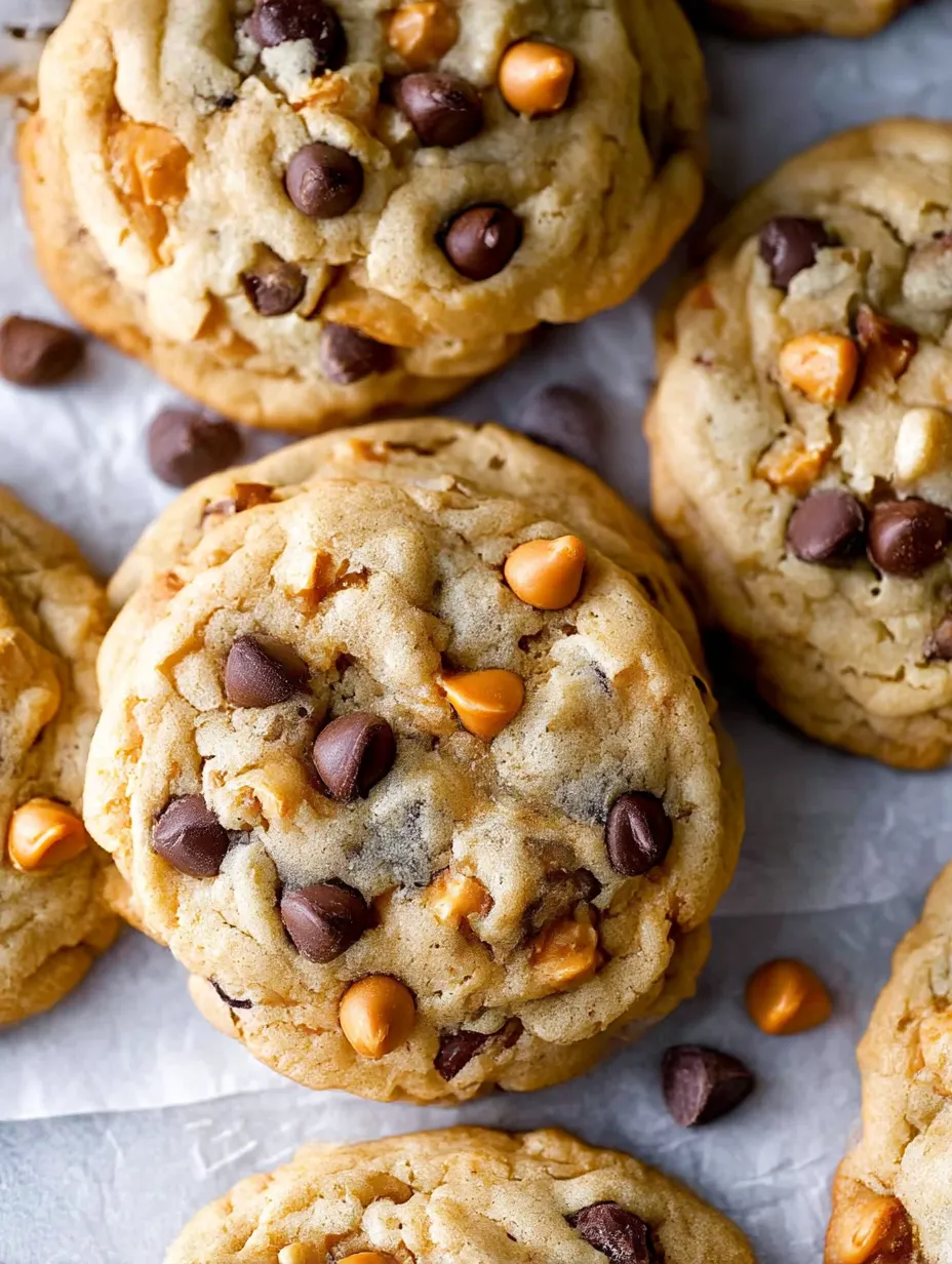 A close up of a Butterscotch Chocolate Chip Cookies.