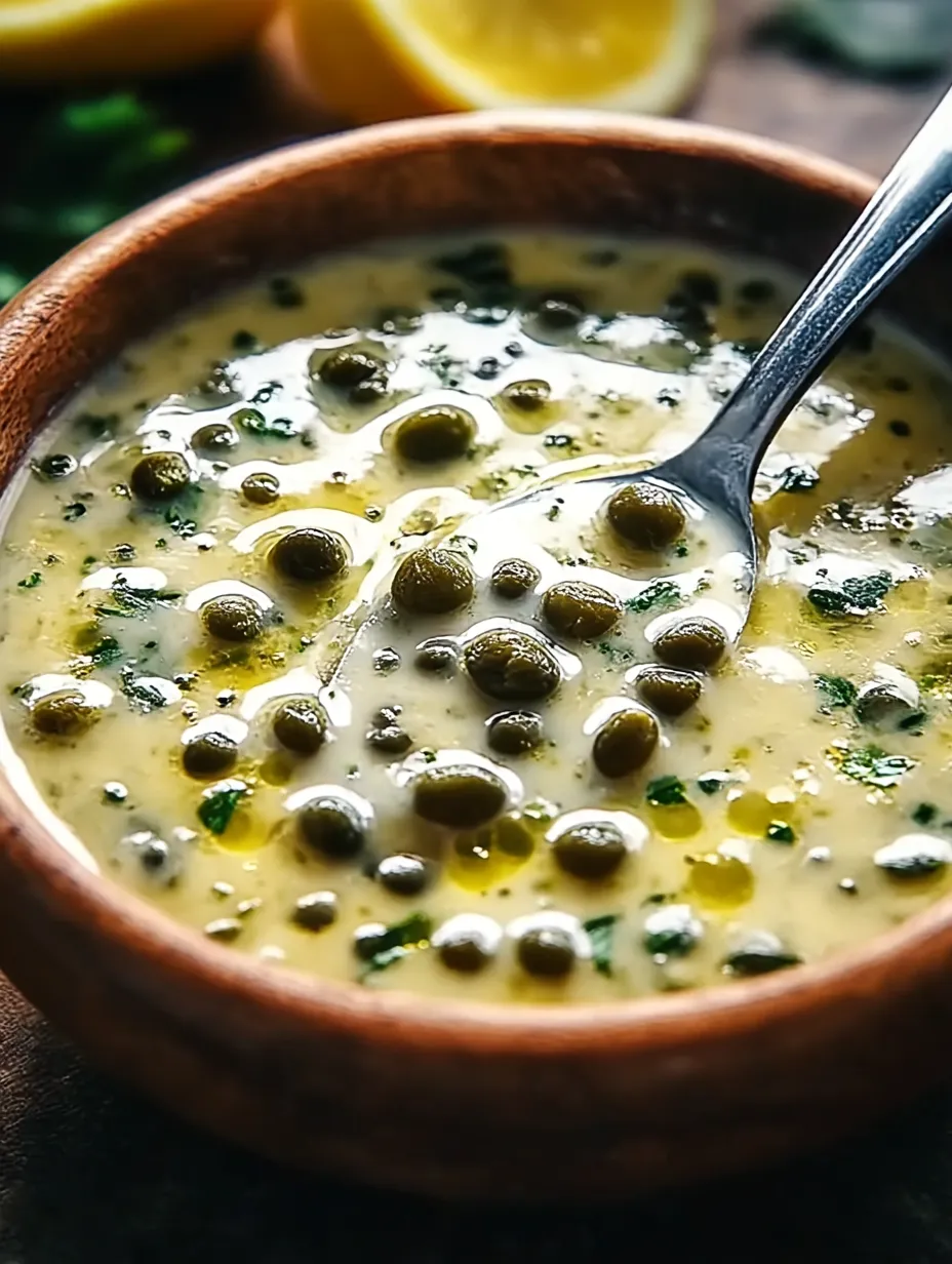 Fast cook lemon caper sauce in a serving dish.