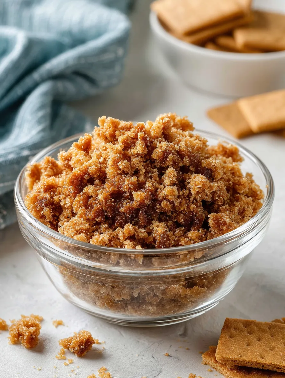 A bowl filled with golden, chunky graham crumble.