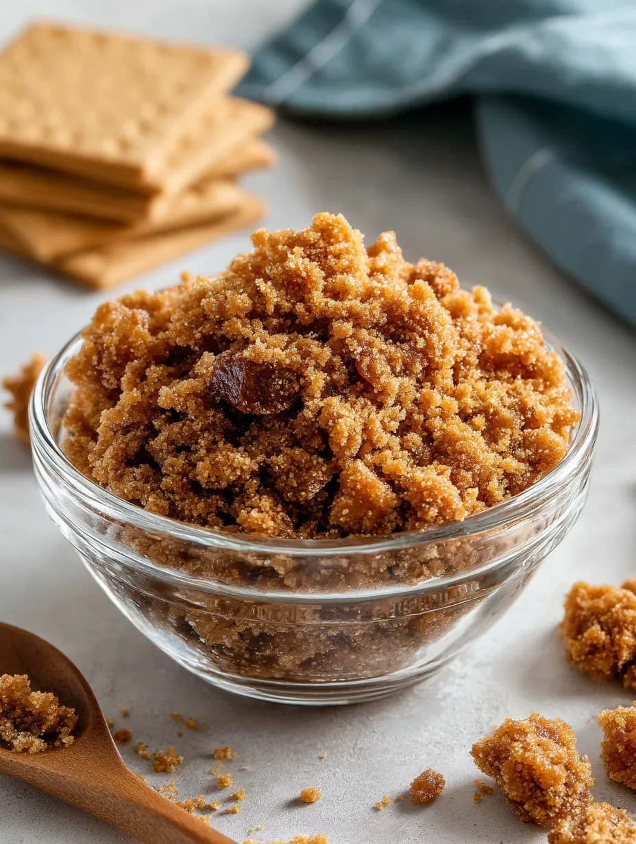 Golden Graham Cracker Crumble in a bowl with a spoon.