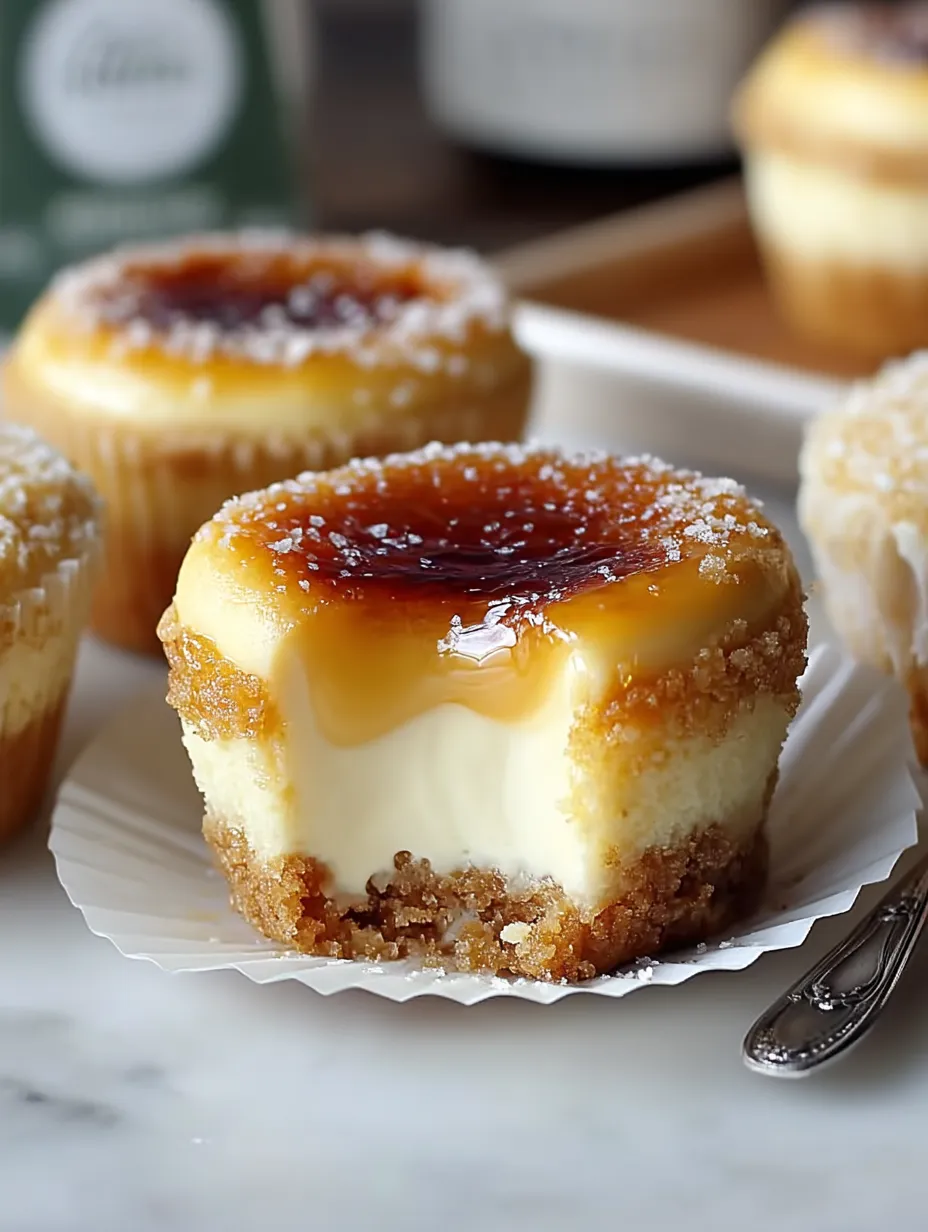 Simple Vanilla Bean Crème Brûlée Cheesecake Bite.