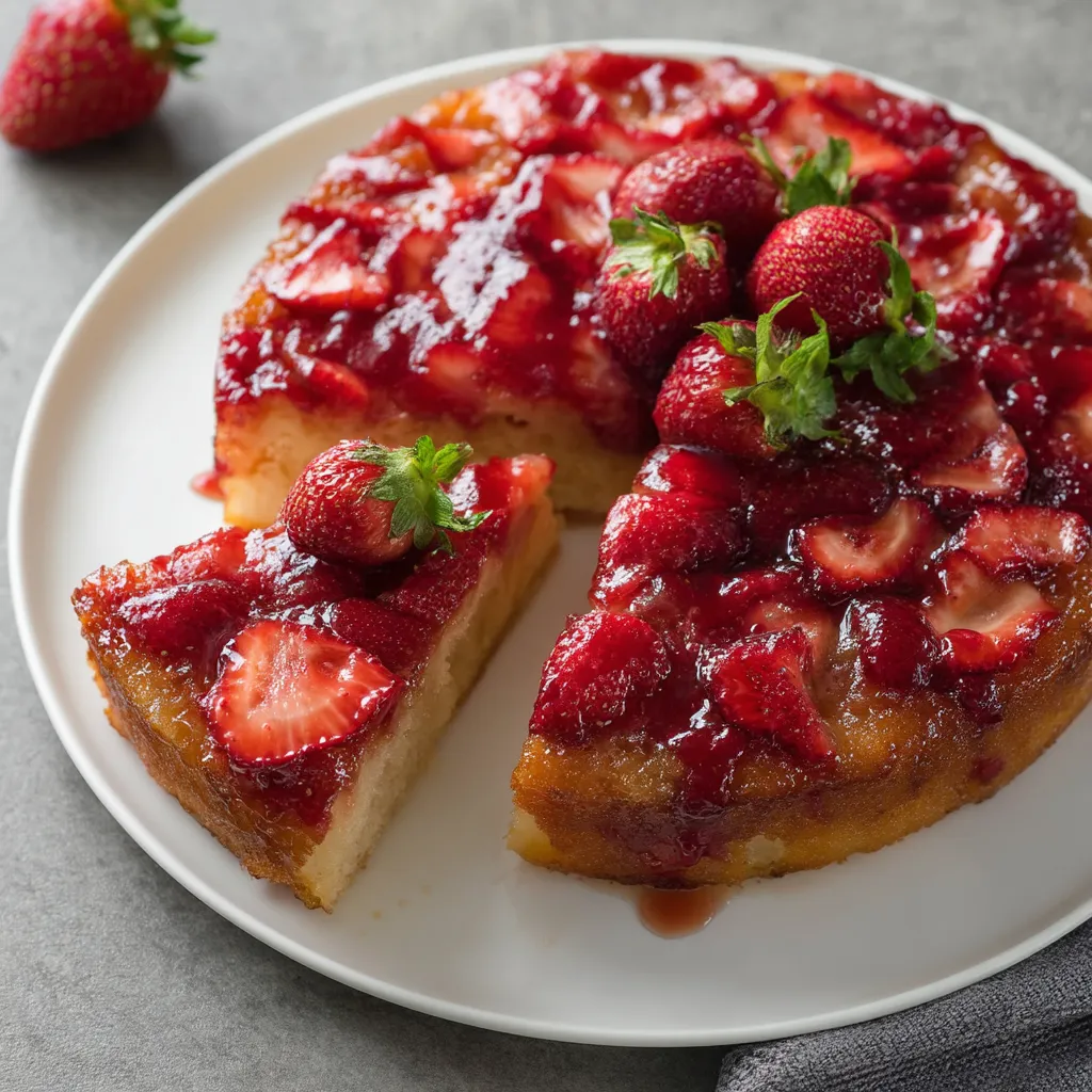 A slice of strawberry cake sitting on a plate ready to eat.