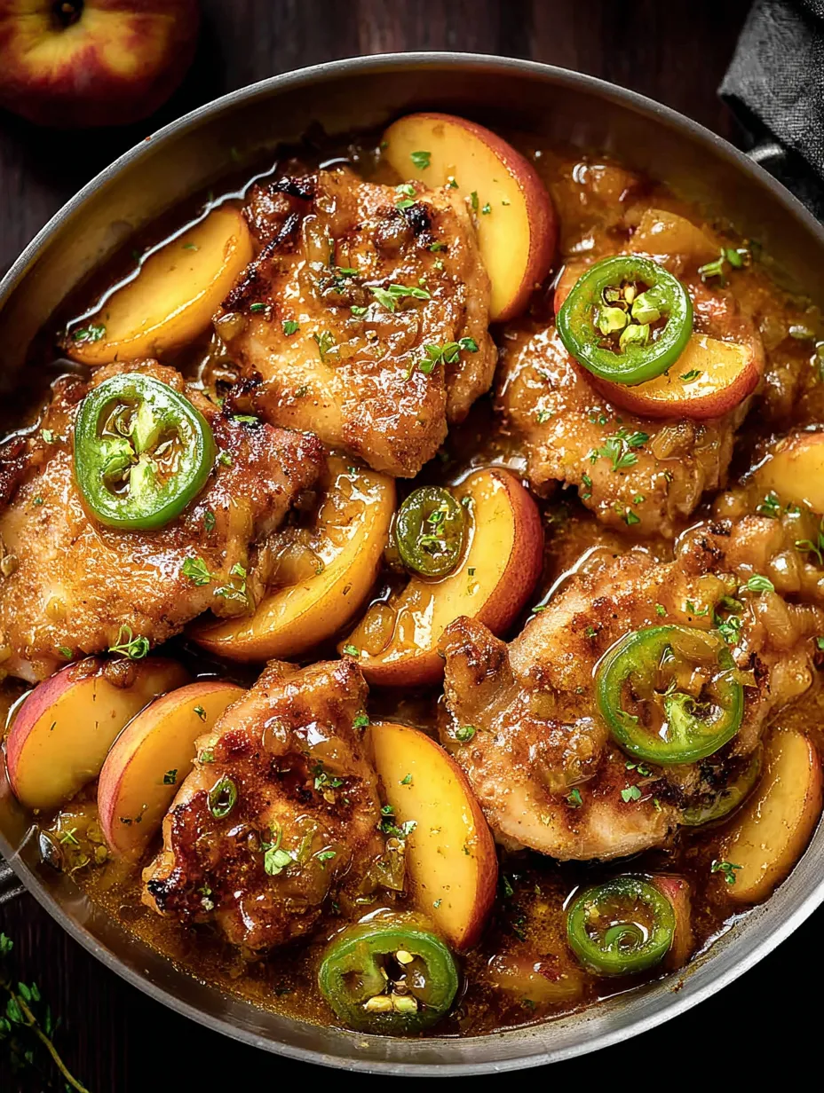 A pan full of Jalapeno Peach Chicken ready to eat.