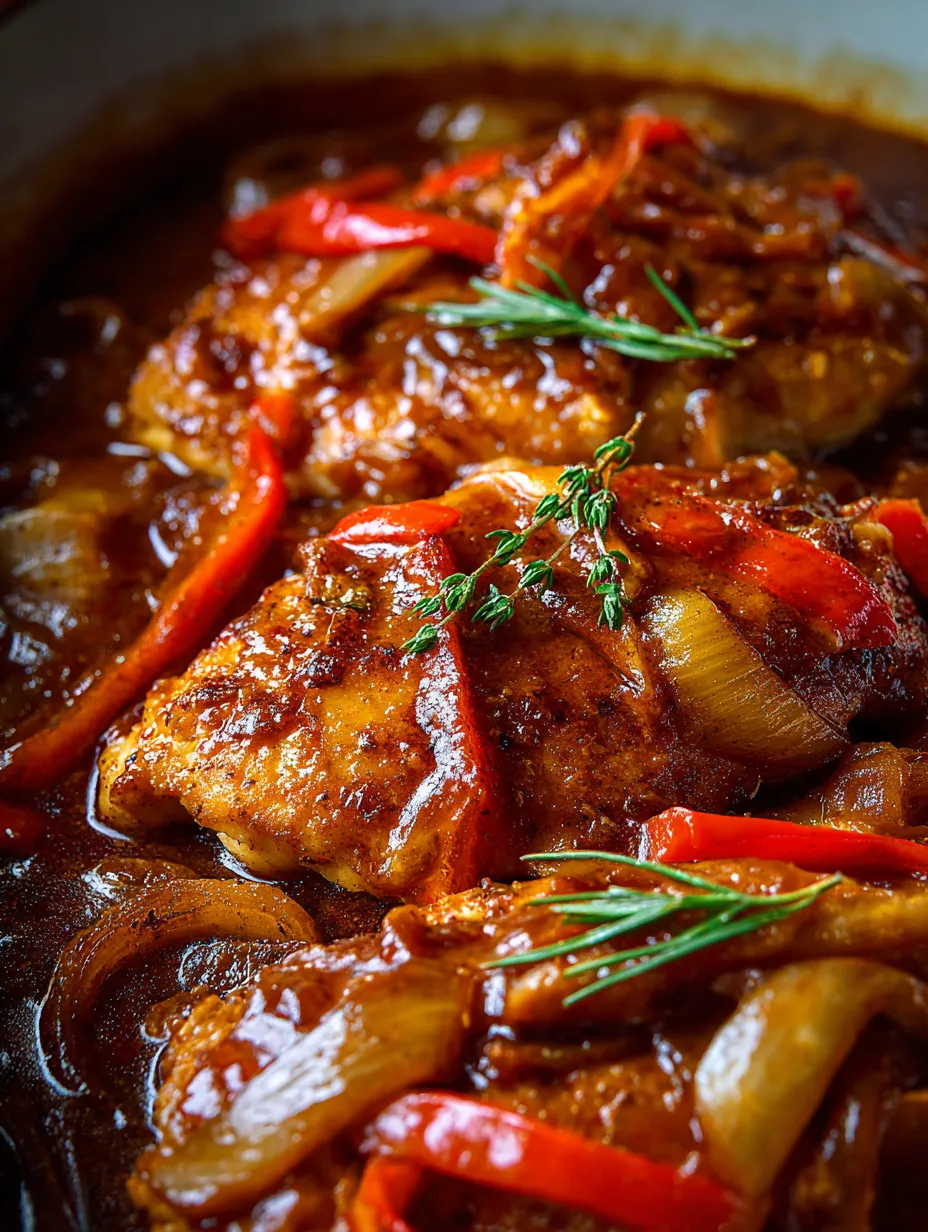 Chicken with peppers and onions.