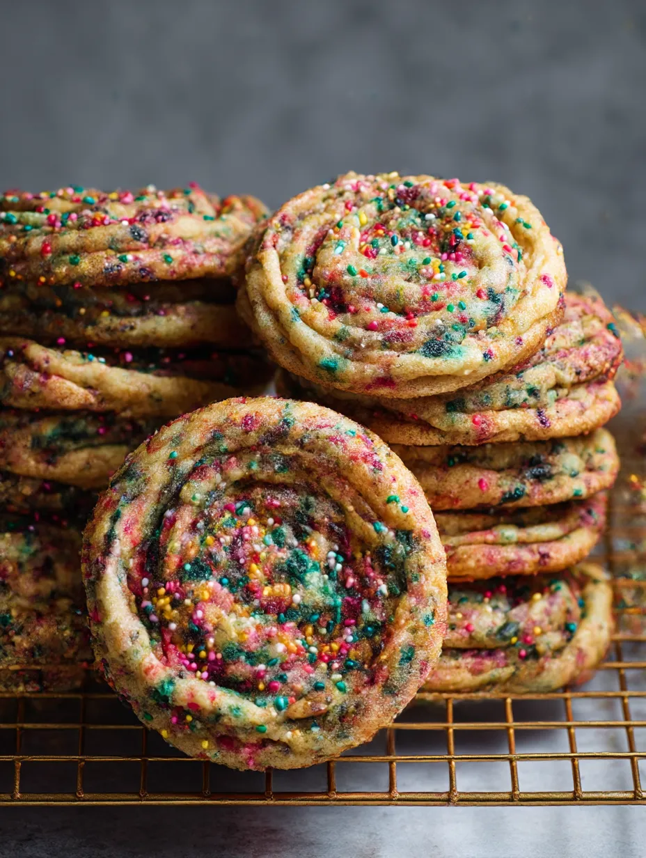 A stack of colorful cookies.
