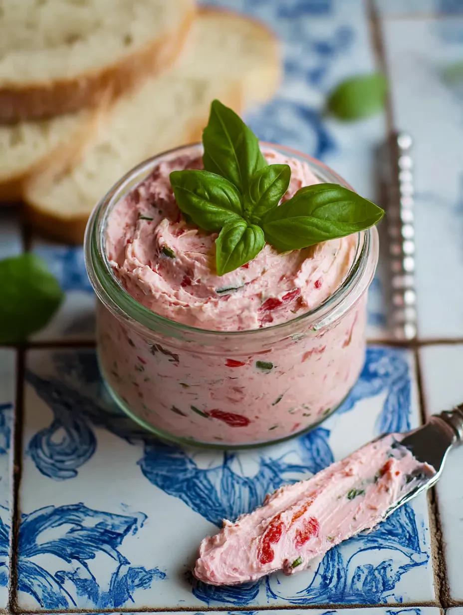 Easy Whipped Strawberry Basil Butter in a swirl.