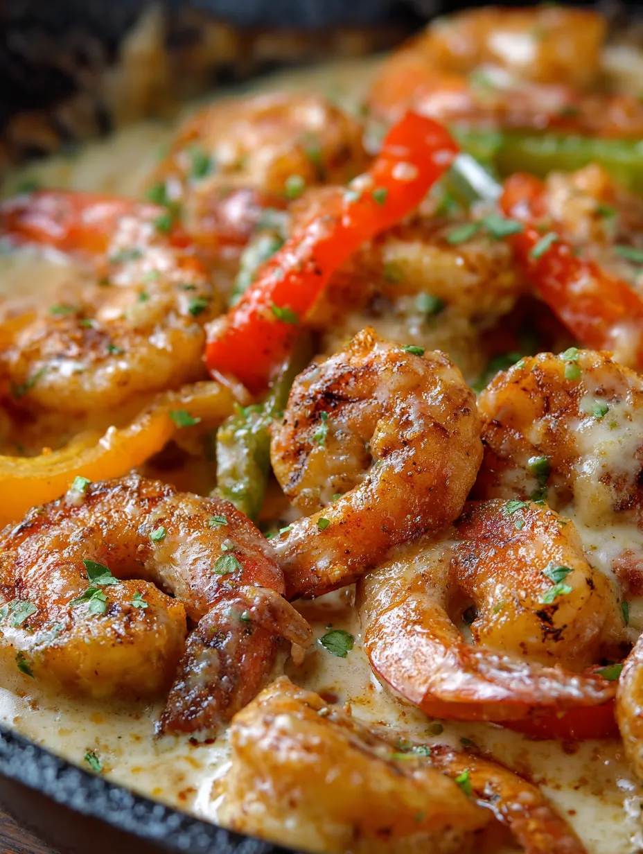 A bowl packed with shrimp and colorful peppers.