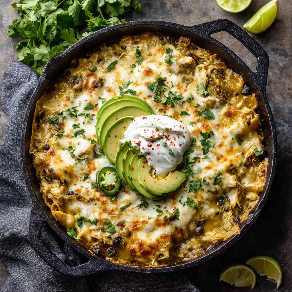 Bowl filled with chicken, chiles, cheese, and sour cream piled on top.