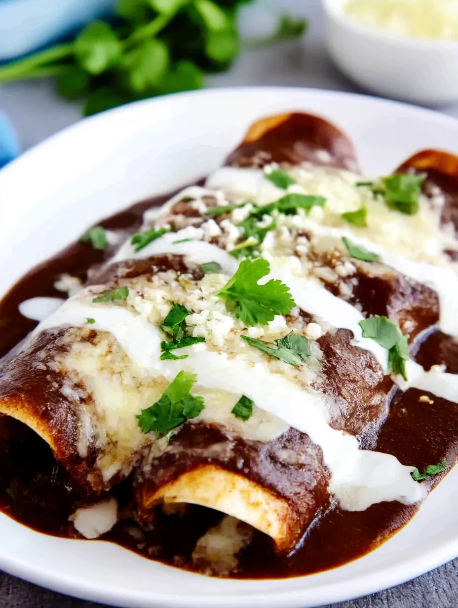 Cheesy Mexican bean rolled tortillas with smoky sauce and fresh herbs.