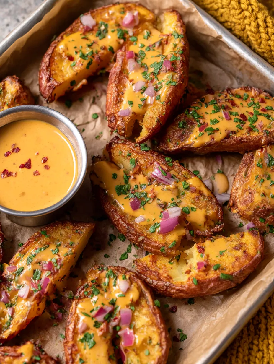 Smoky Cajun Smashed Potatoes closeup.