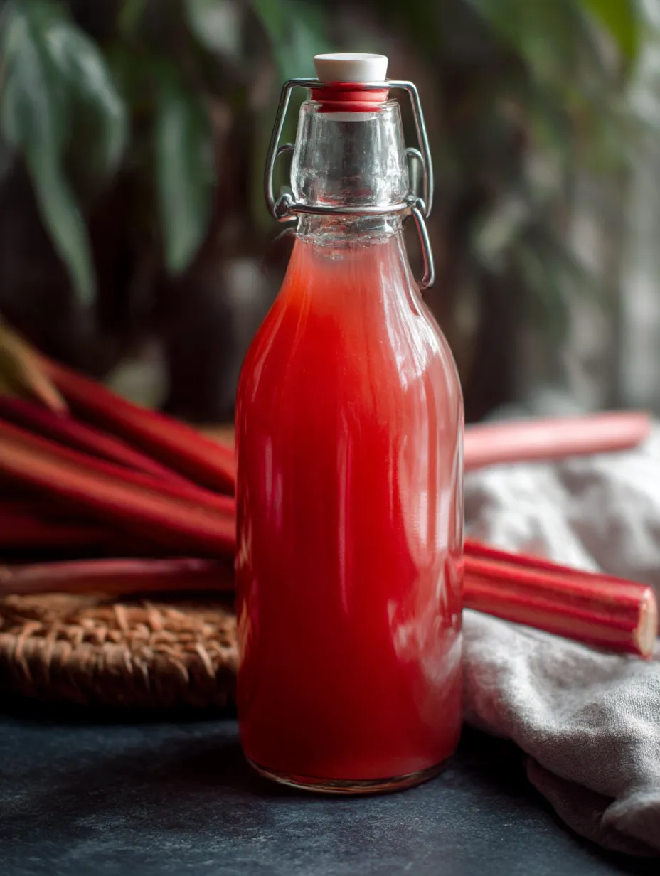 A bottle of Rhubarb Cordial.