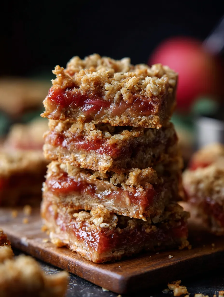 Amish Oatmeal Rhubarb Bars sitting on a white background.