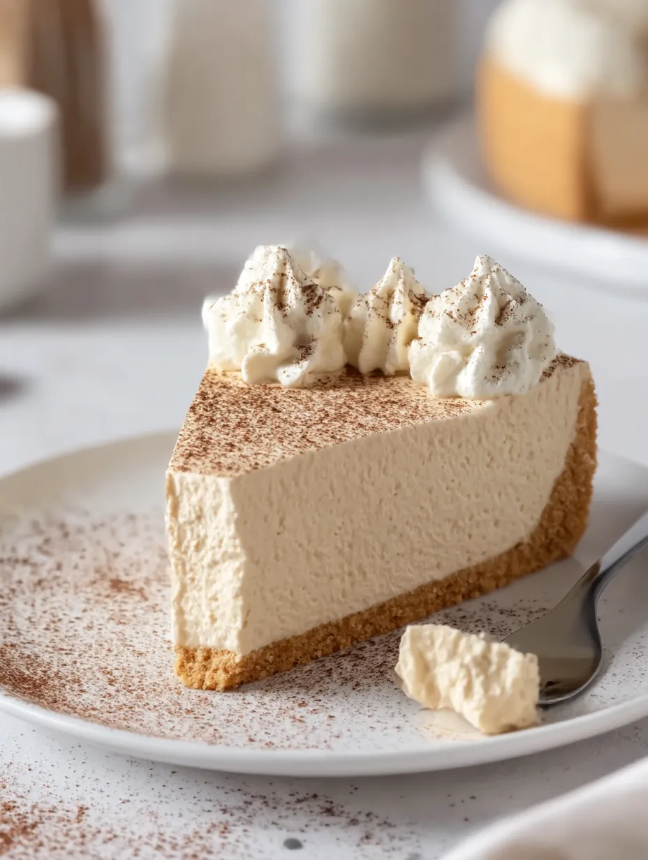 A slice of layered cake dusted with chocolate and topped with white frosting.