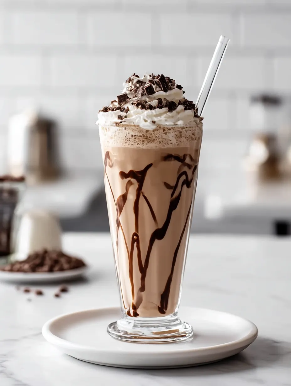 Chilled chocolate drink in a glass.