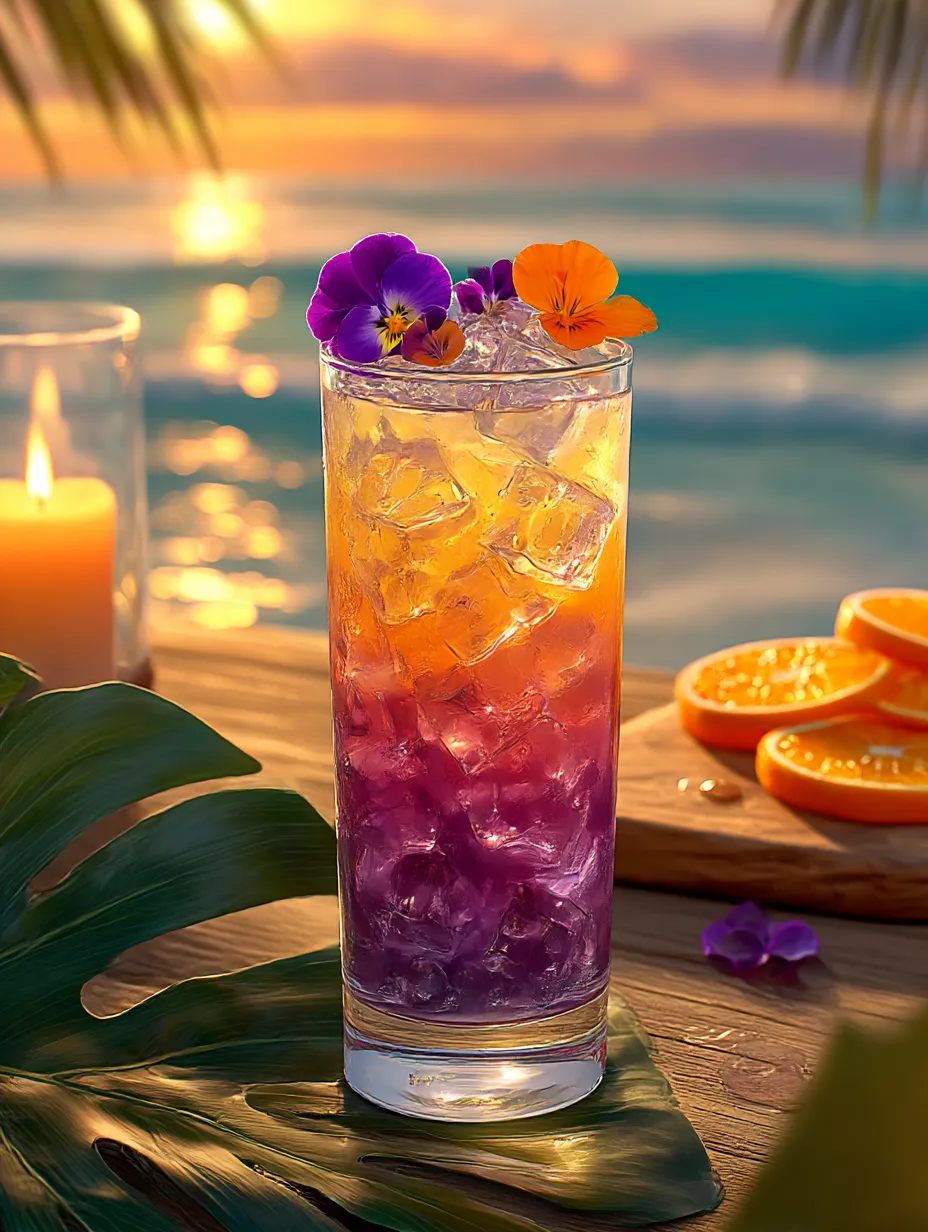 Tropical drink in a glass with an orange slice on the rim.