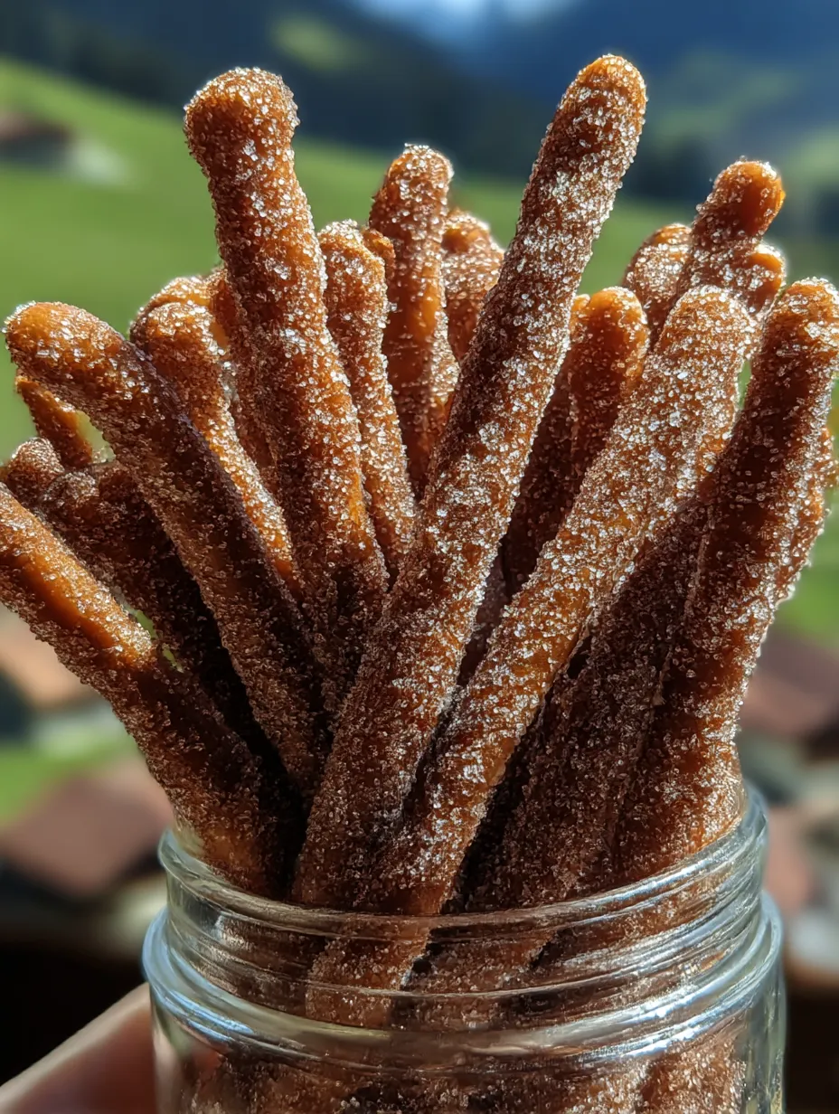 Closeup of easy cinnamon sugar pretzel sticks in a glass jar.