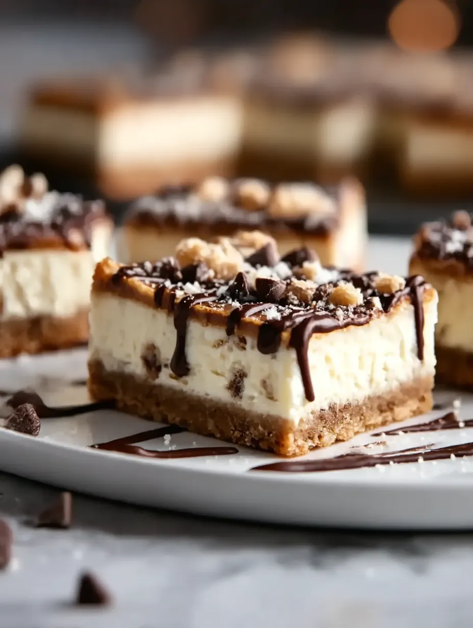 Plated Cannoli Cheesecake Bars, sliced.