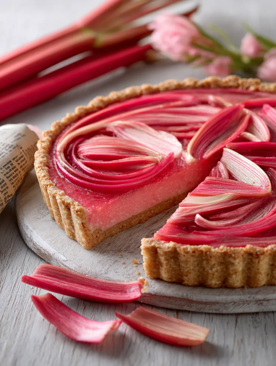 A slice from a vibrant pink tart with crumbly crust.