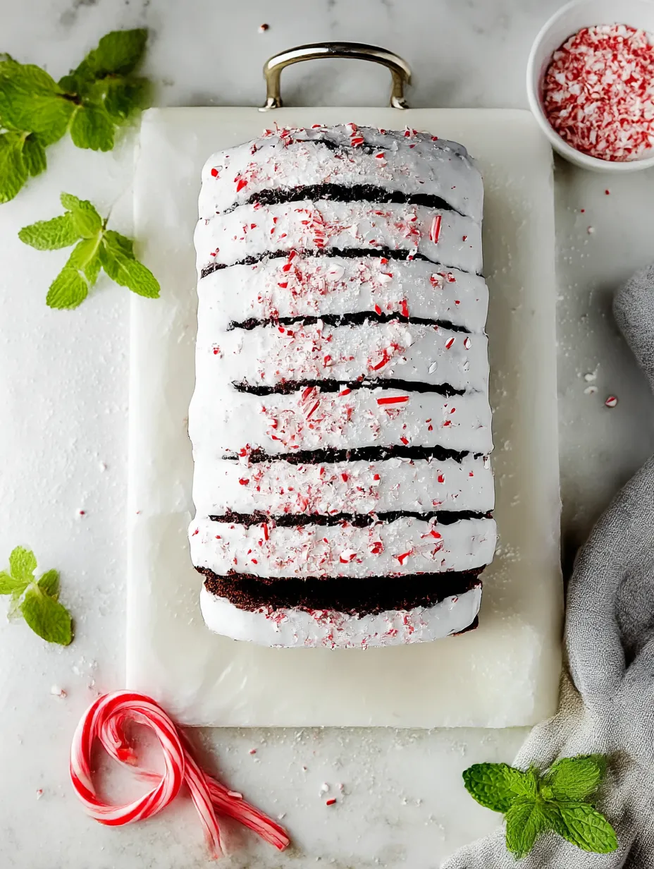 Chocolate Peppermint Bread loaf on a table.