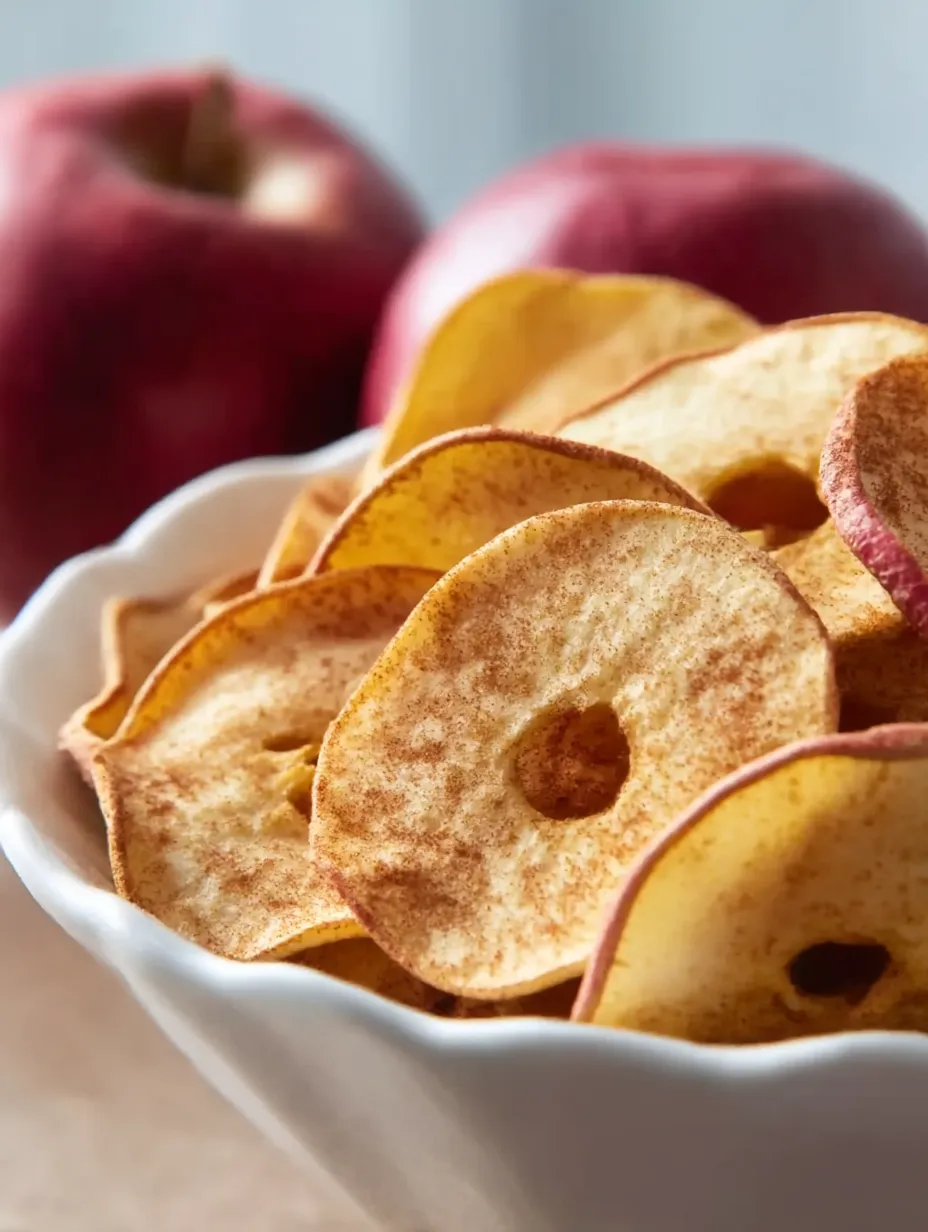Bowl full of cinnamon dusted apple chips.