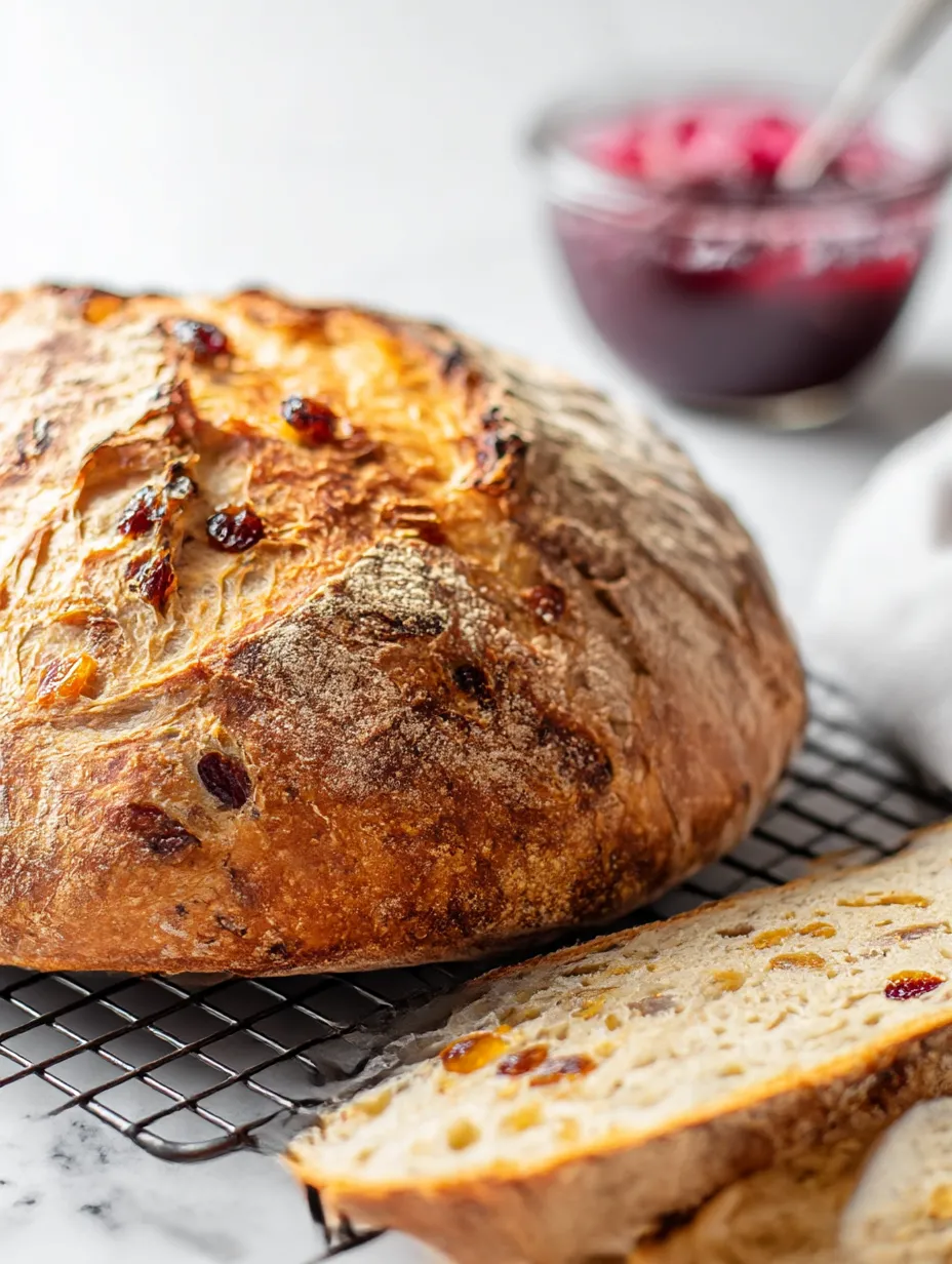 Loaf studded with raisins shown on top.