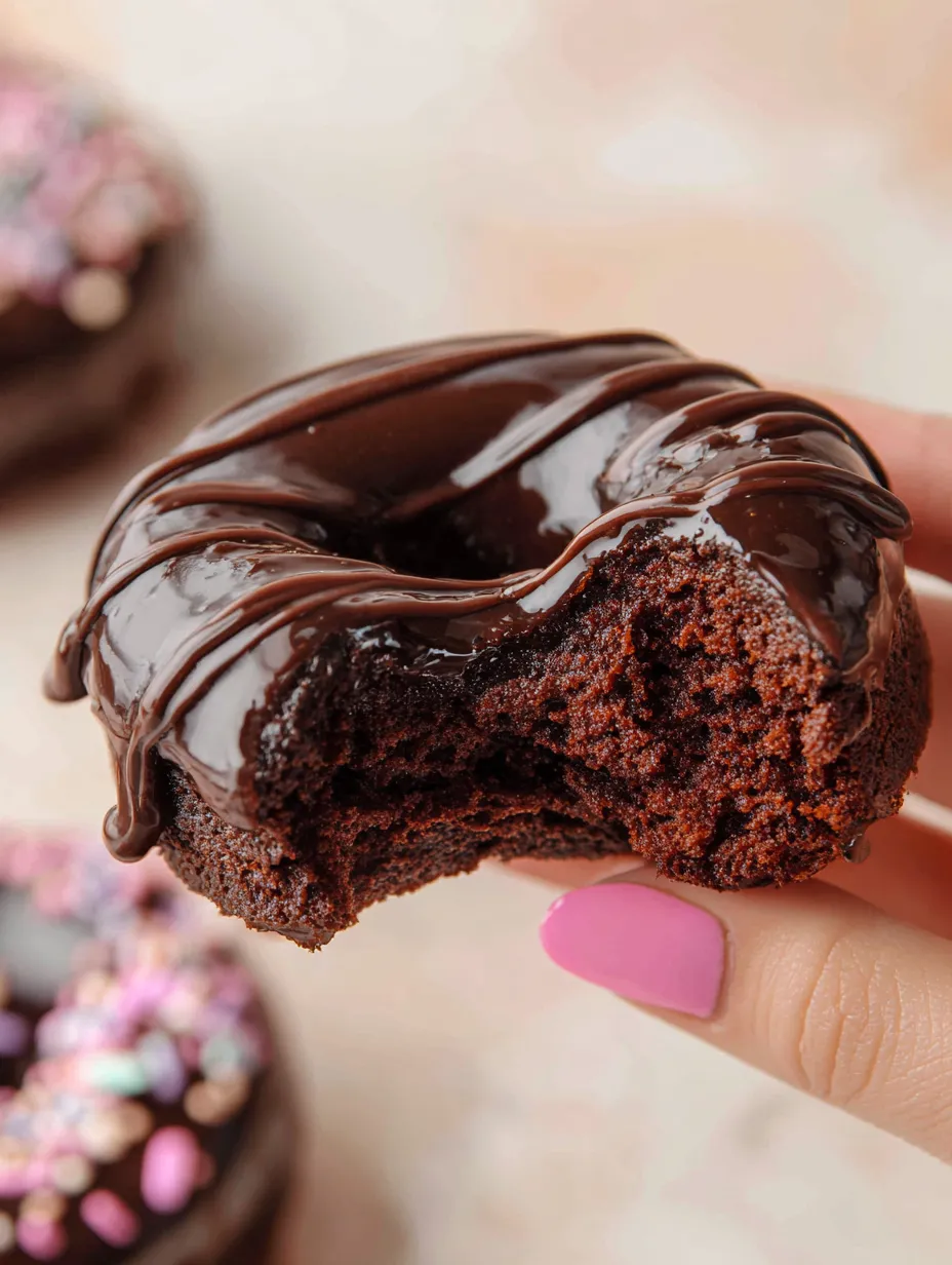 A chocolate covered doughnut with chocolate drizzle.