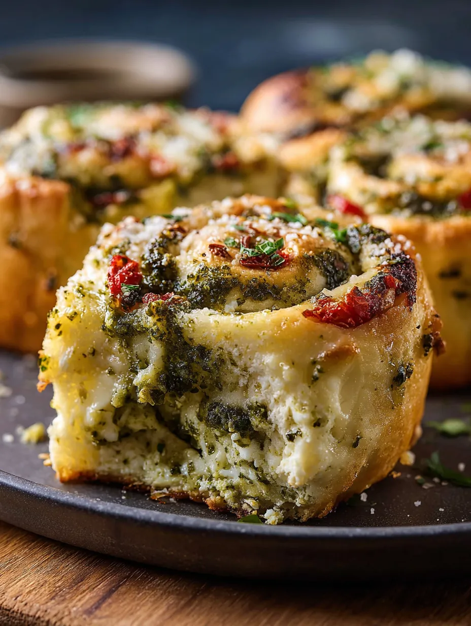 A plate of pesto feta rolls.