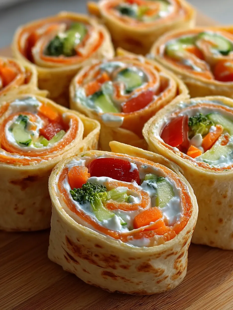 A plate stacked high with colorful Veggie Tortilla Pinwheels.