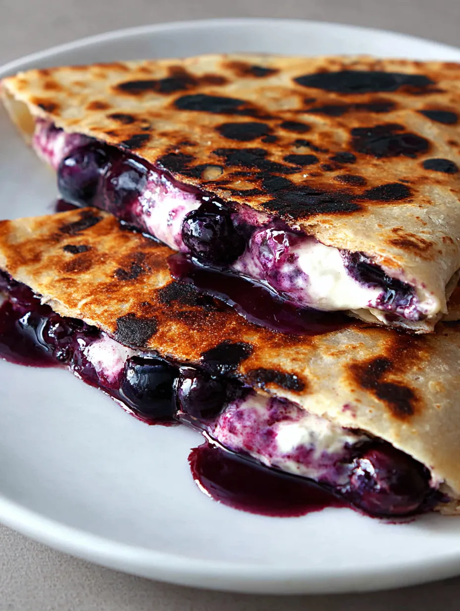 Quesadilla with blueberries and creamy filling.