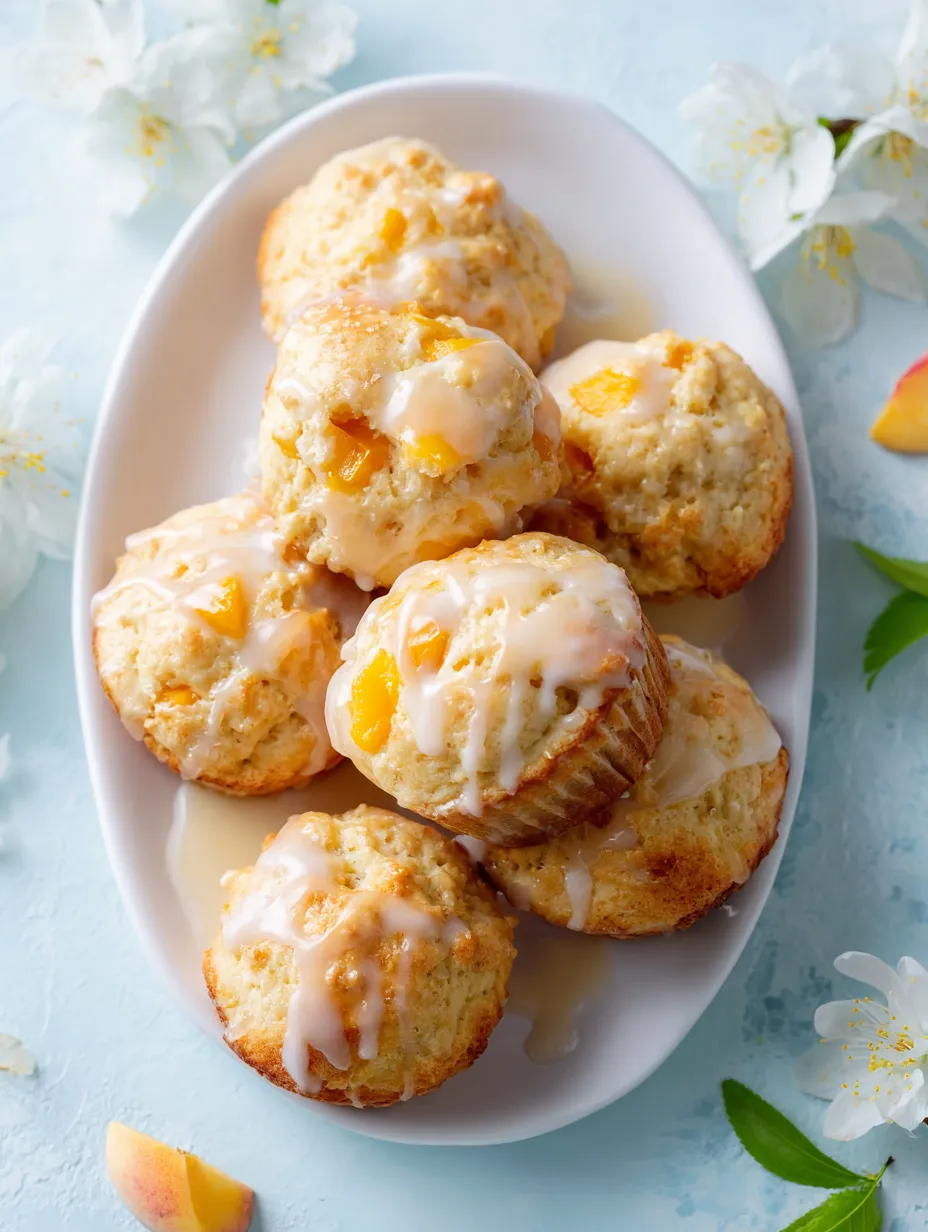 Muffins on a plate with a drizzle of glaze across them.
