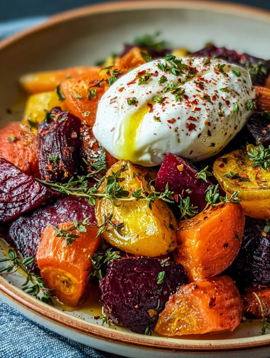 Simple Roasted Beets and Carrot Salad with Burrata.