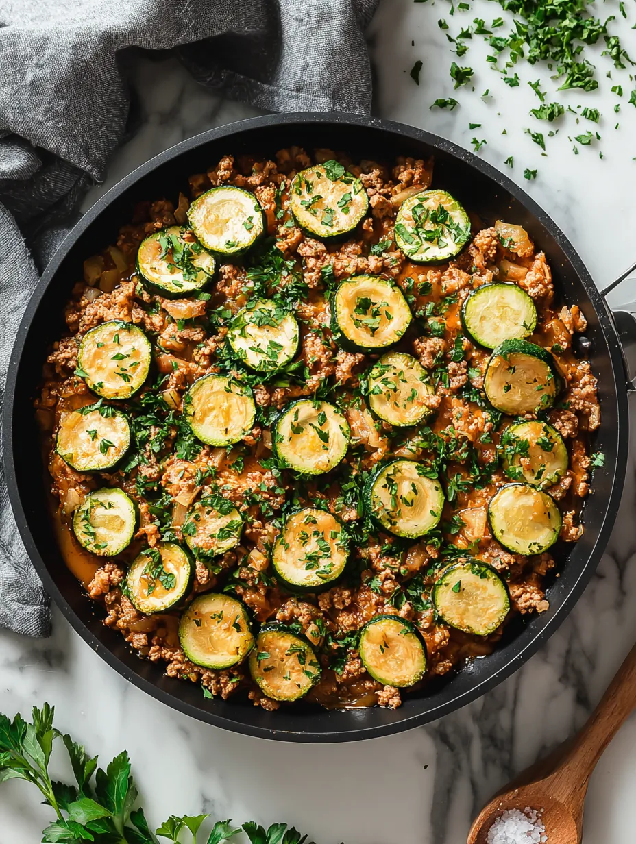 A skillet loaded with turkey and veggies.